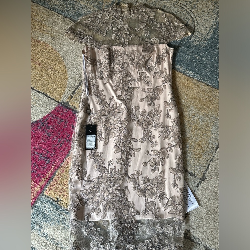 NWT Tadashi Shoji Taida cocktail wedding lace mock dress Pumice Latte 8